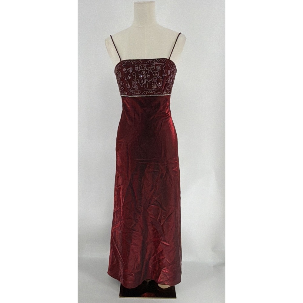 Betsy & Adam Burgundy Beaded Embroidered Y2k Lace-Up Corset Back Formal Maxi 4